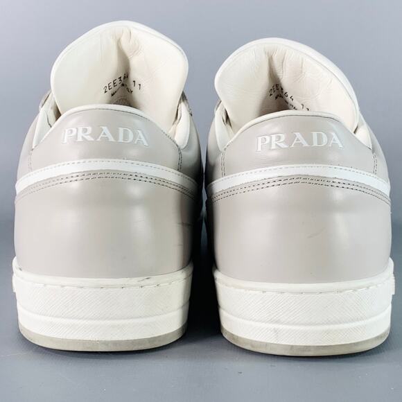 PRADA Size 11 White Grey Color Block Perforated Leather Logo Low Top Sneakers - Picture 3 of 11